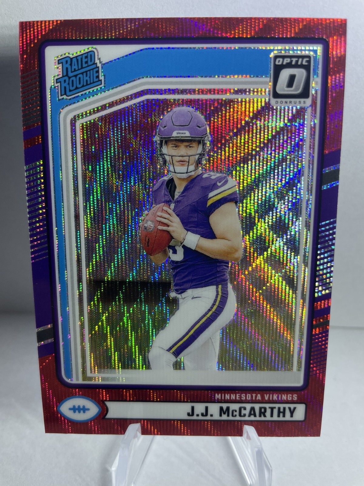 2024 Panini Donruss - Rated Rookie J.J. McCarthy Optic Preview Red Wave Prizm