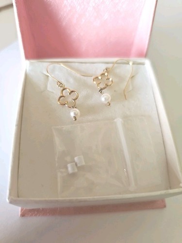 JCM 14k.Yellow Gold Quatrefoil Pearl Chandelier Earrings