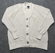 Gap Cardigan Sweater Womens Small Beige V Neck Button Front Chunky Knit Cotton