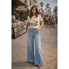 Vintage 1970s Hash Bell Bottom Jeans  Sz 32W  Buckle Back  Made in California