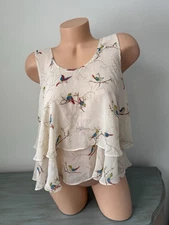 Fairy VTG Y2K 90s 👀gypsy Boho Crop Top Ruffle Granola Tiered Camisole L Birds