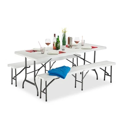 Table et bancs de jardin pliable léger table de jardin pliante 3 pièces durable - Photo 1/4