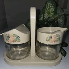 70's Gemco Corning Ware Corelle Abundance Creamer Sugar with Caddy Lids NO Spoon
