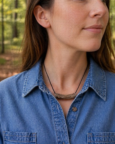 Handmade Rustic Antler Amulet Bar Pendant Necklace on Black Cord  