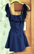 New Gottex Profile $148 Navy Blue Ruffled Top Swimsuit Swim Dress - Size 6