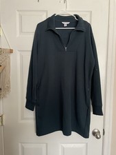 NWOT Athleta Pine Green Half-Zip Tunic Sweatshirt Dress with Fleece interior