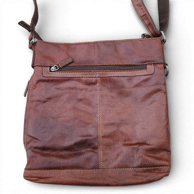 Jack Georges Genuine Leather Crossbody Bag Brown Adjustable Canvas Strap Pockets