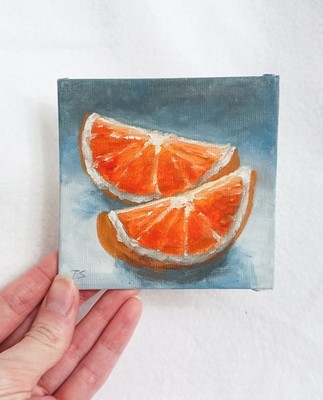 Orange Slices ORIGINAL Oil Painting Still Life Fruit Small Art 4''x4''