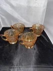 VTG Set Of 4 Jeanette Iris ~Herringbone Marigold Carnival Glass Coffee Tea Cups