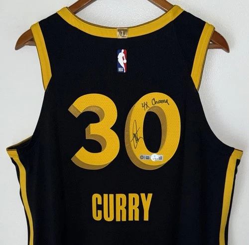 Stephen Curry "4x Champ" Signed Warriors Nike ADV NBA Authentic Jersey USASM BAS