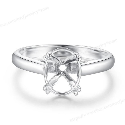 9x7mm Oval Semi Mount Ring 925 Sterling Silver Solitaire Stackable Women Ring