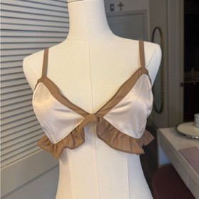 Y2k satin For love & lemons skivvies lingerie dainty bra top blush and brown S