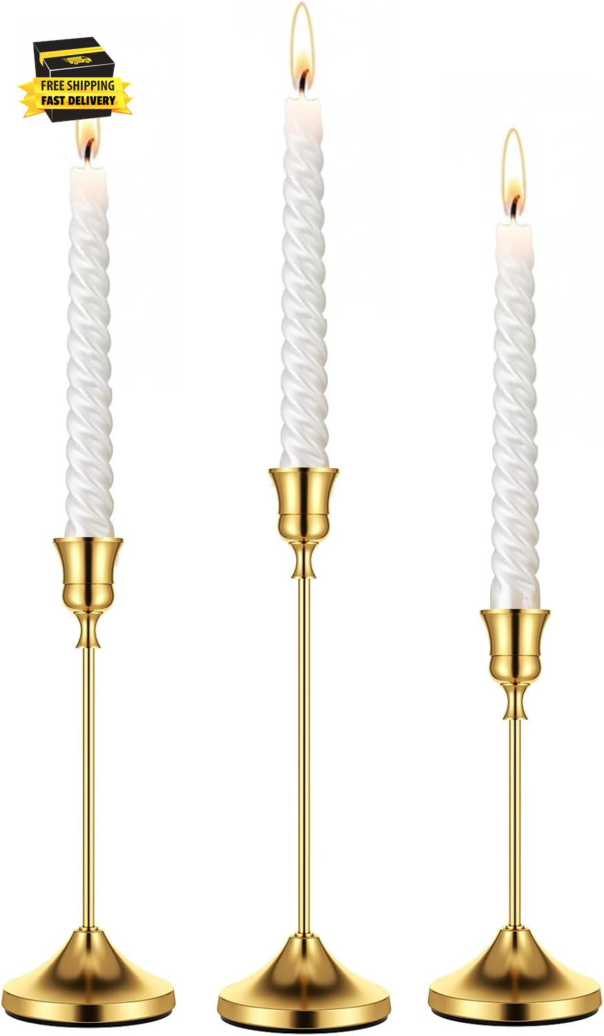 S For Pillar Candles, Brass Candlestick Holders, Skinny