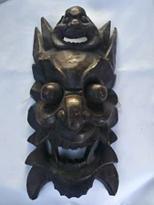 Japanese Asian Primative Carved Wood Menburyu Demon Mask Tiki Pole