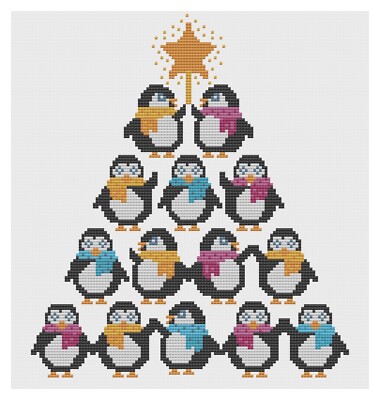Cross Stitch Kit or Pattern - Florashell - Penguin Christmas Trees