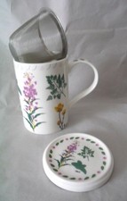 Schöne 3-tlg. TEE-TASSE "KRÄUTER" (Motiv 2), mit Sieb u. Deckel, 10,5 cm, NEU!
