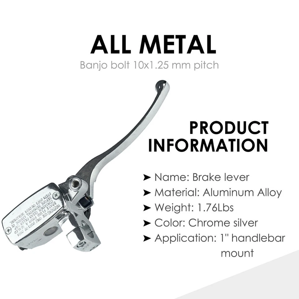 Motorcycle 1" Handlebar Chrome 25mm Clutch Lever Master Cylinder Hydraulic Brake - Image 3 of 4