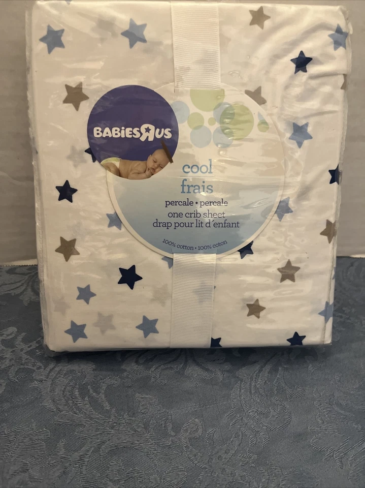 Nuevas sábanas para cuna BabiesRus Babies R US cool percal 100 % algodón azul dorado estrella Foto 2 de 4