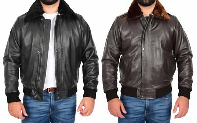 Herren Echt Rindsleder Pilot Lederjacke Robust Luftwaffe Bomber Varsity NEU