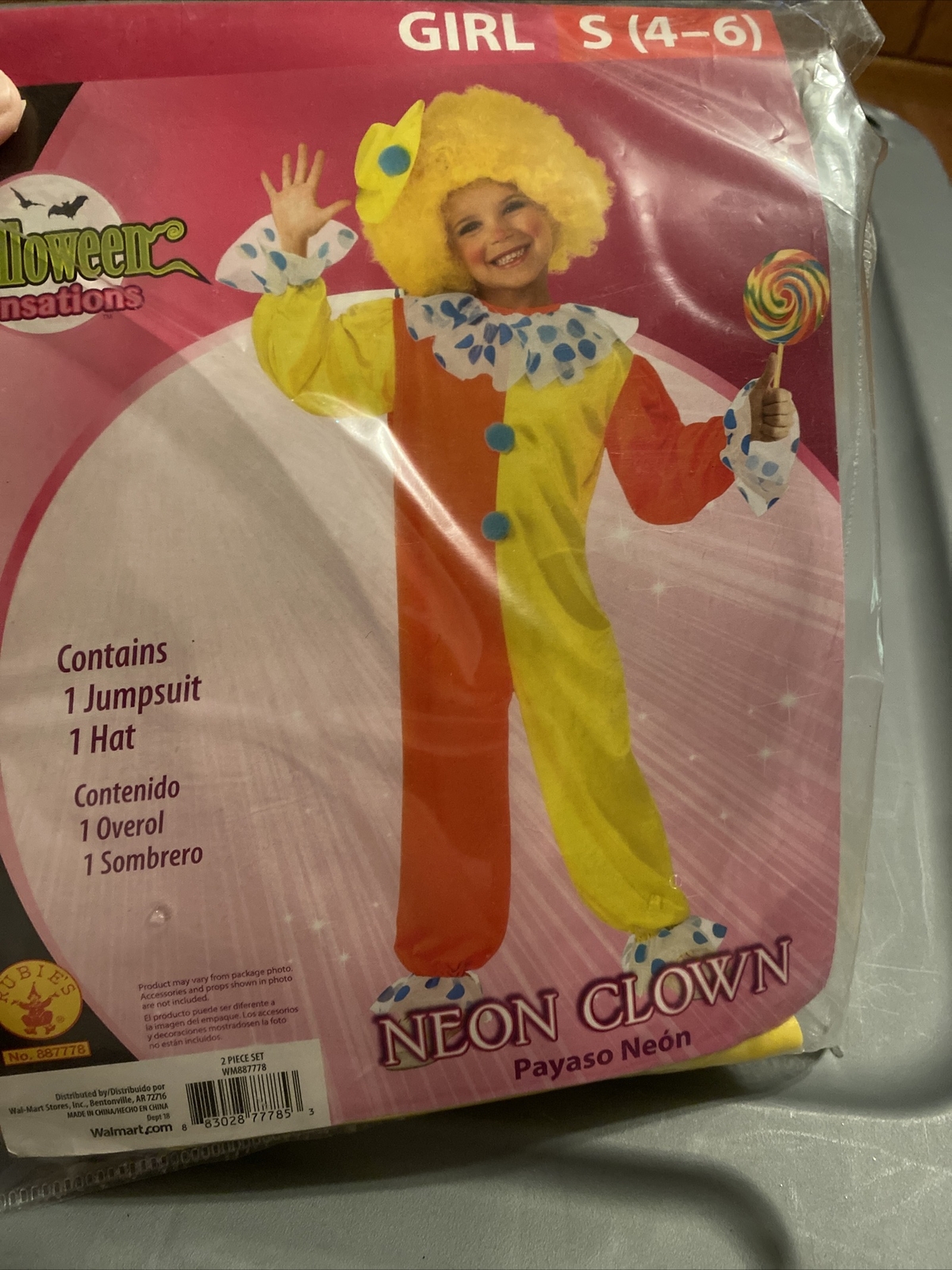 Girls S 46 Neon Clown Costume eBay
