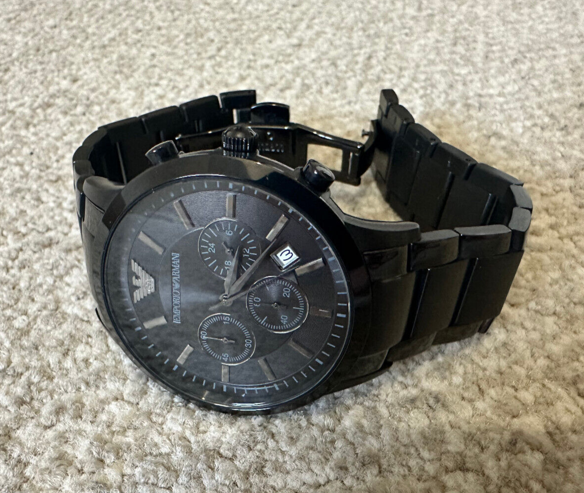 emporio armani ar2453 renato black dial s/steel chronograph men's