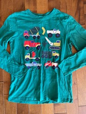 New Hanna Andersson Boys 140 size 10 Long Sleeve Cotton Tee Shirt Trucks Green