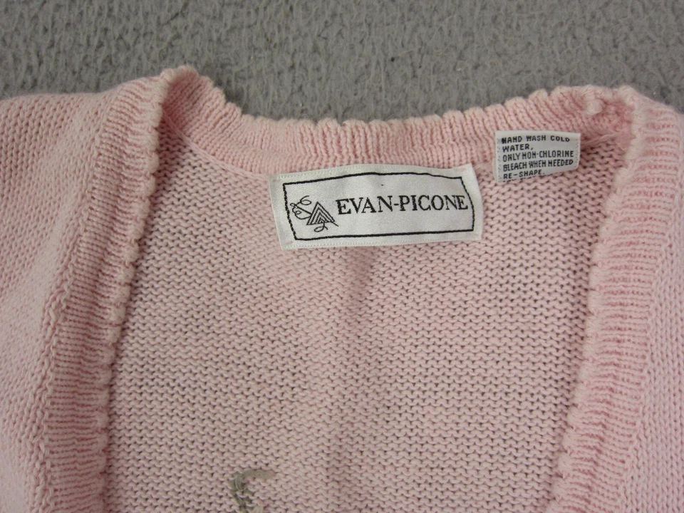 Suéter Vintage Evan Picone Mujer Mediano Rosa Cárdigan Floral Damas Años 90 80 Foto 3 de 4