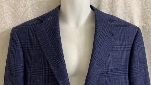 Men’s Cesare Attolini Sport Jacket 42 Dark Blue Plaid - Picture 2 of 6