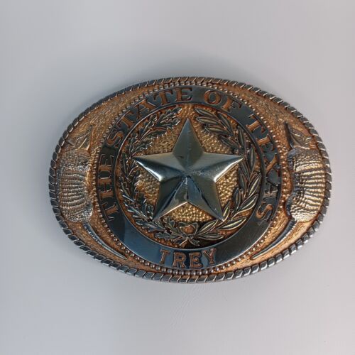''Trey'' The State Of Texas Silver & Gold Belt Buckle By Wholesale Caps - Afbeelding 1 van 8
