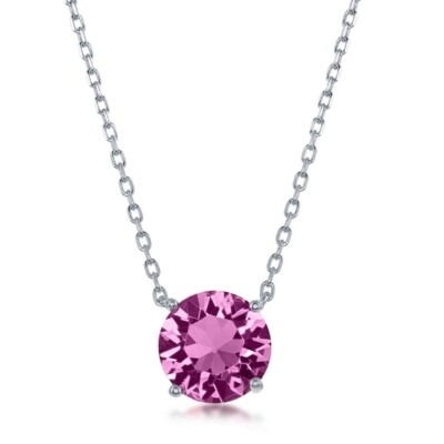 Sterling Silver 8MM Rose ''October'' Austrian Element Necklace