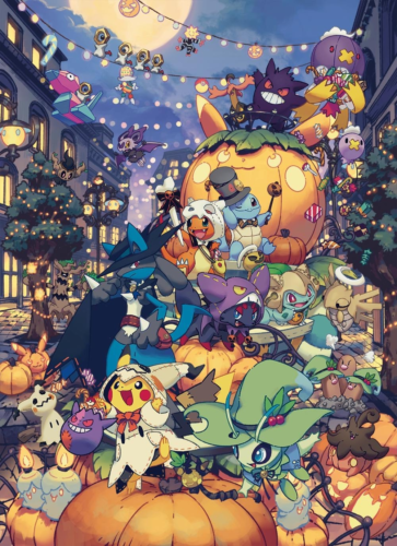 TCG Playmat/Deskmat Pokemon Halloween Pikachu Lucario Charmander Mimikyu - Afbeelding 1 van 4