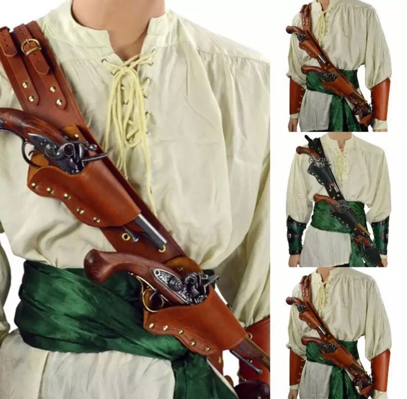 Funda Medieval Vintage Pirata Flintlock Triple Amenaza Pistola Baldric Navidad