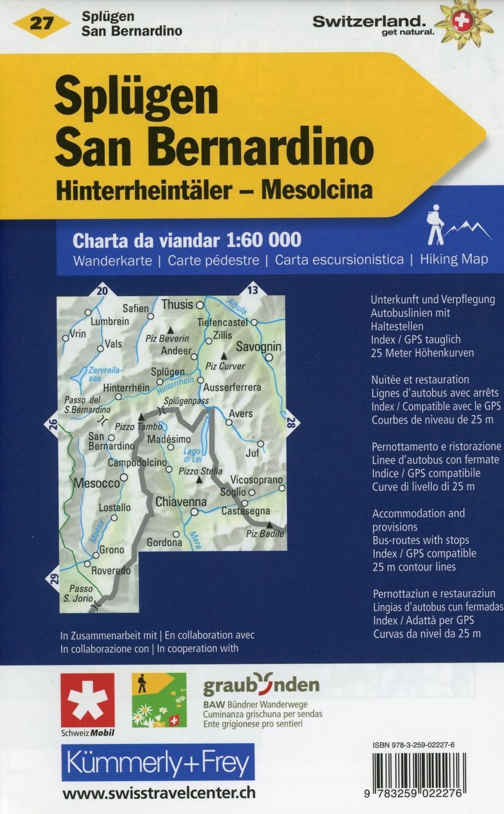 Thumbnail - Splügen-san Bernardino, Hinterrheintäler, Misox Wanderkarte Nr. 27 |