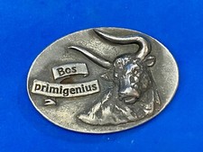 Bos primigenius Bristol Laborties Vet Products Vintage 1977 pewter belt buckle