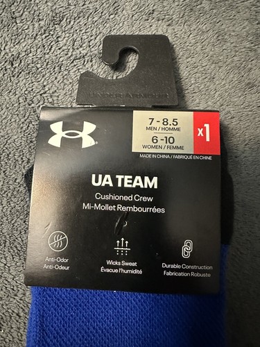 Under Armour Team Men's Cushioned Crew Socks 7-8.5 Royal Blue/Black. Brand New - Picture 2 of 5