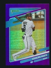 2021 Panini Donruss Holo Purple Parallel #154 Starling Marte Miami Marlins