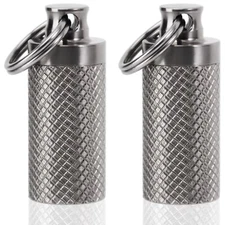2 Pack Mini Titanium Pill Box Small Pill Holder Keychain for Outdoor Travel