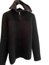 Haider Ackermann Men’s Black Wool Half Zip Ribbed Sweater Cowl Collar Sz Large