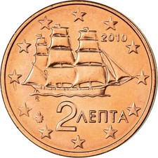 [#700057] Griechenland, 2 Euro Cent, 2010, VZ, Copper Plated Steel, KM:182