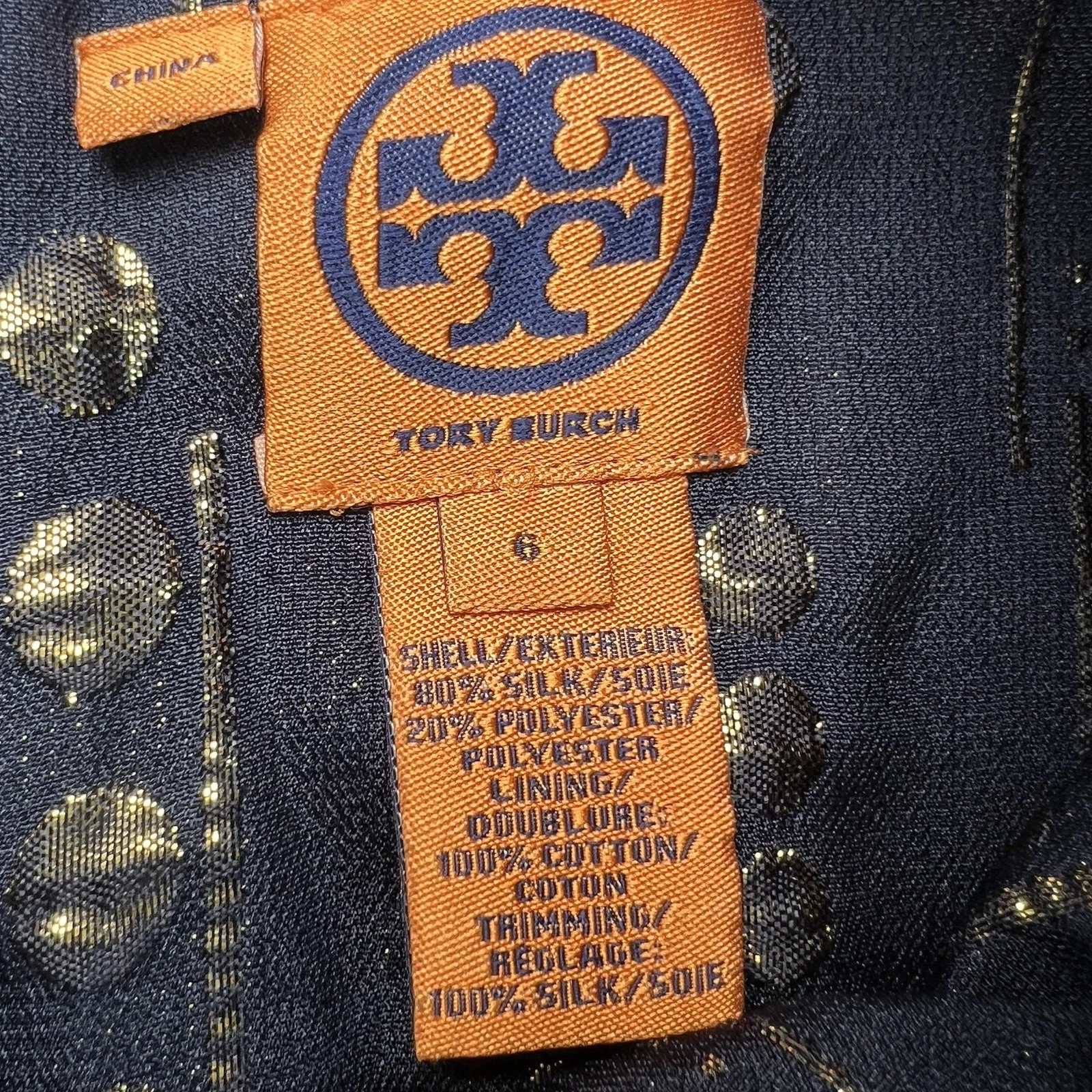 Abito donna Tory Burch taglia 6 blu navy oro senza maniche