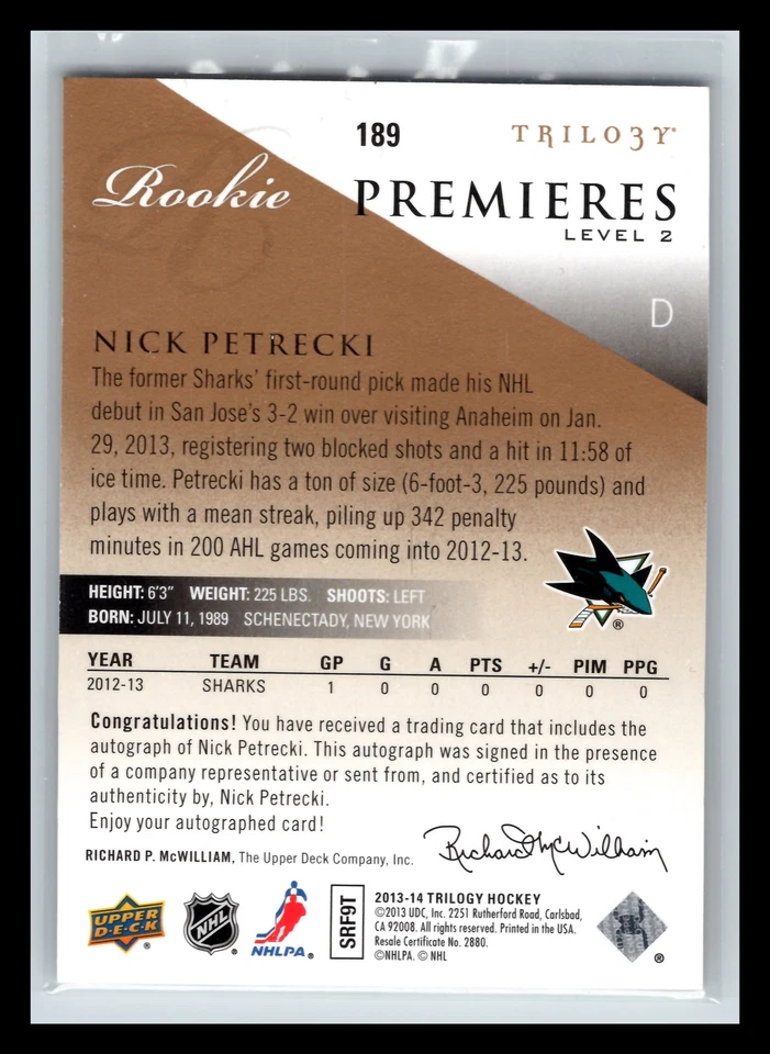 2013-14 Trilogy #189 NIck Petrecki Rookie Premieres /399 - Image 2 of 2