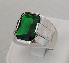Men's Ring Solid 925 Sterling Silver Green Zircon Stone All Size   TR52