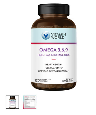 Vitamin World Omega 3,6,9 fish, flax & borage oil 120 softgels Exp 07/26