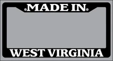 Black License Plate Frame "Made in West Virginia" Auto Accessory Novelty