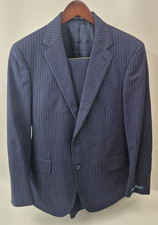 Polo Ralph Lauren Men's Navy Blue Cream Pinstripe Dobby Suit Size 40 R