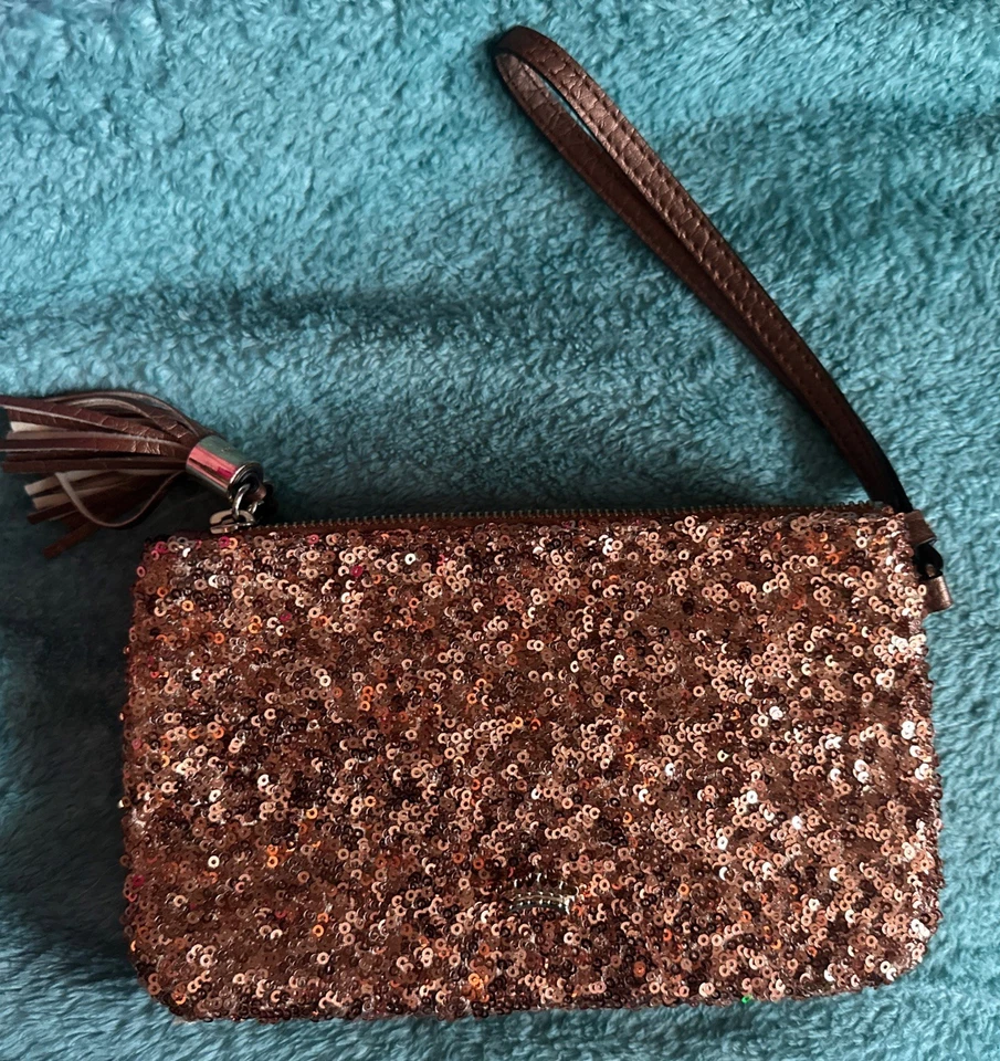 Juicy Couture Rosa Brillo Doble Bolsa Cartera con Correa para la Muñeca 5" x 7.5" Foto 2 de 4