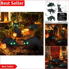 Set of 4 LED Black Cat Signs for Outdoor Halloween Decor   Glowing Green Eyes