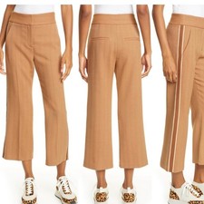 Veronica Beard Cormac Trouser Tan Herringbone Cropped Wide Leg Pants Size 10