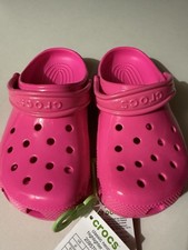 Crocs Classic Slip On Neon Highlighter Clog Hot Pink Girl s j2 Junior 2 NWT