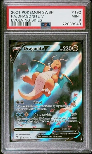 2021 POKEMON SWORD & SHIELD EVOLVING SKIES #192 FULL ART/DRAGONITE V PSA 9